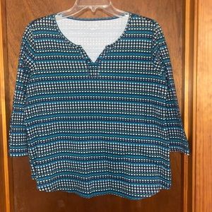 Kim Rogers Teal and White Patterned Blouse